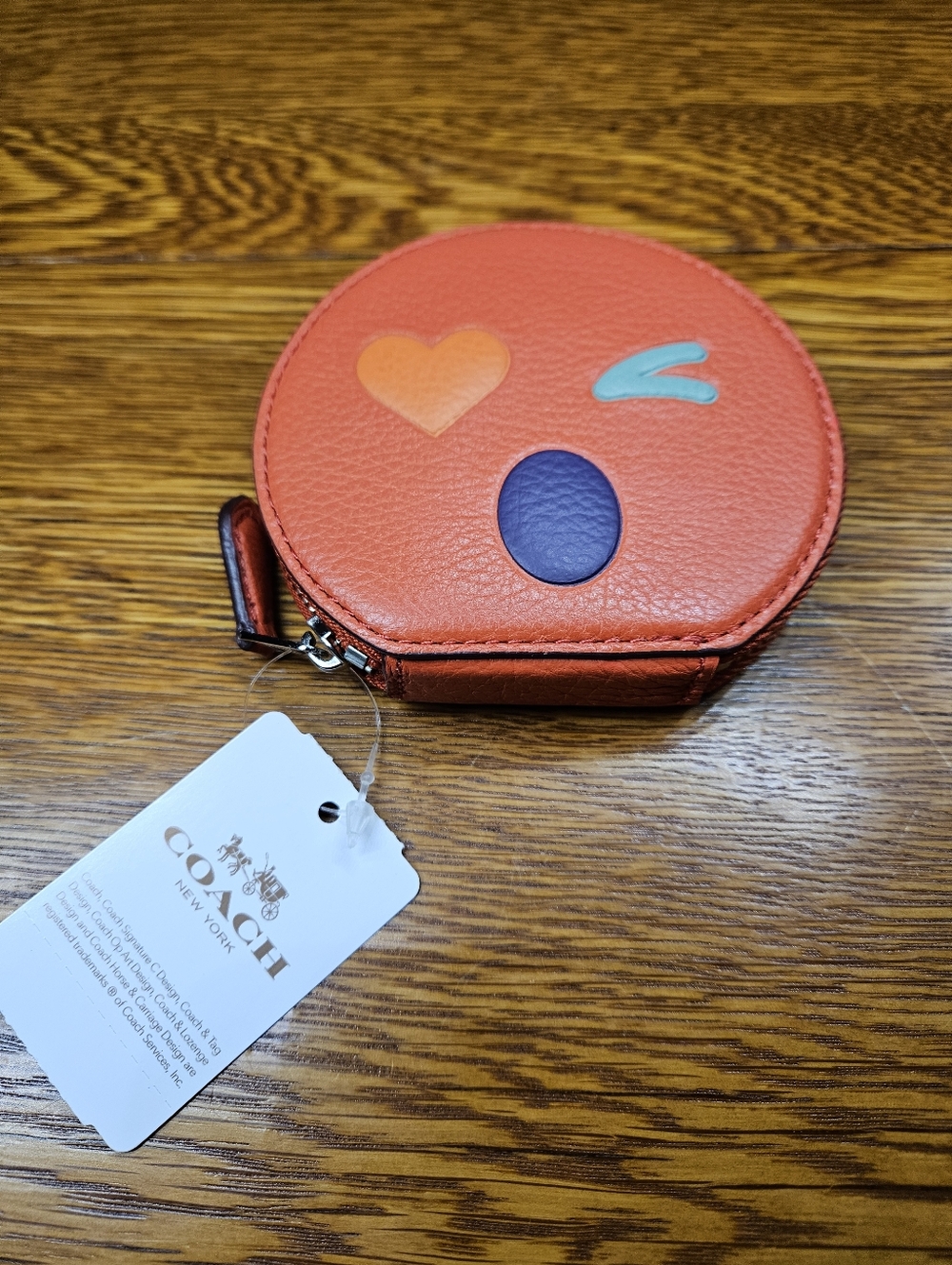 Coach Heart Round Emoji Coin Case